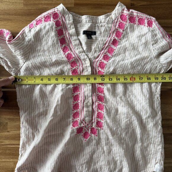 J. Crew Womens Linen Top SMALL Striped Button Up Shirt Embroidery - Picture 14 of 16